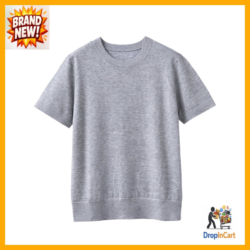 Merino Wool Short Sleeve Sweater Lightweight Knit Pullover Semi-Fitted Classic